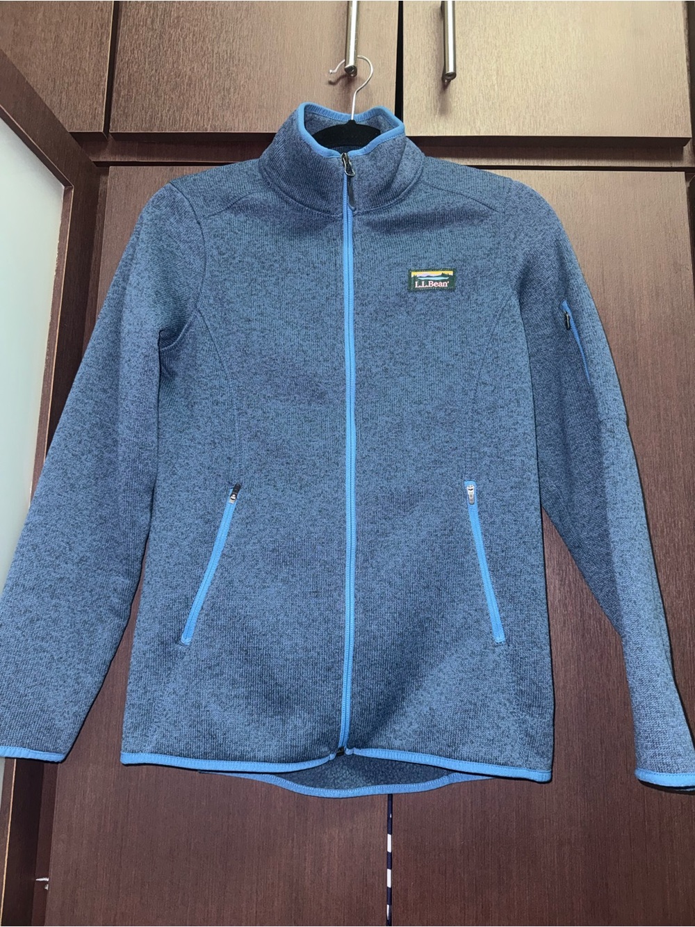 L.L. Bean Heather Blue Fleece Jacket with Light Blue Trim